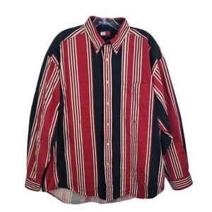 Vtg Tommy Hilfiger Shirt Men Sz Large Long Sleeve Button Striped 90s Shirt Crest